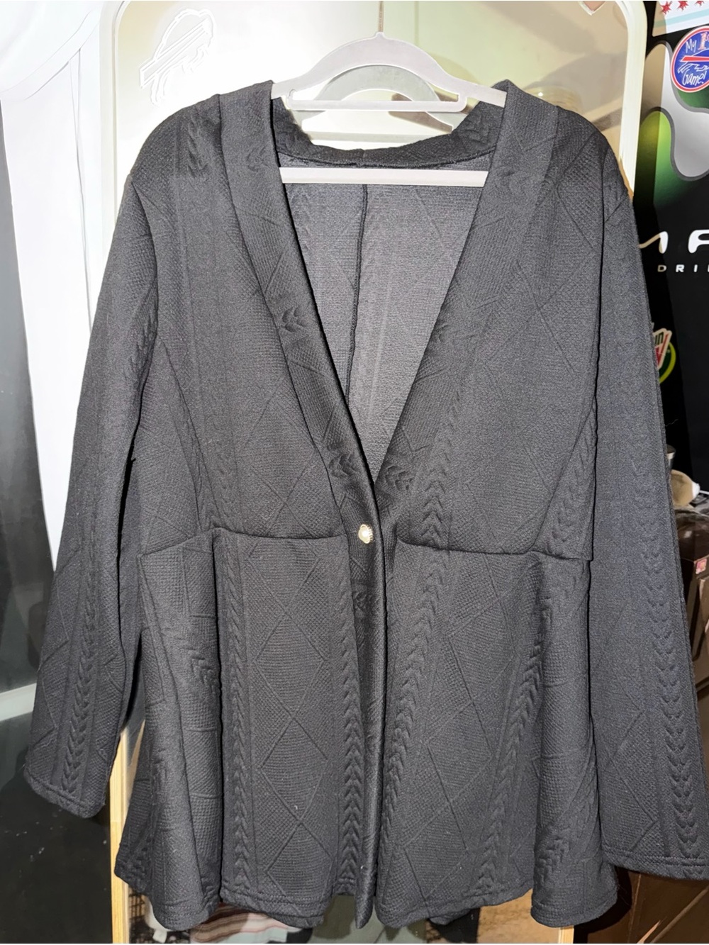 Women's Black Textured Peplum Jacket